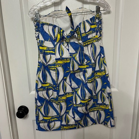Lilly‎ Pulitzer Blue White Sailboat Strapless Dress - Picture 5 of 7